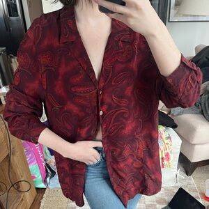 Liz Claiborne red paisley silk button up blouse.